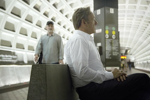 Director David Fincher with Kevin Spacey on set in the Washington, D.C. Metro