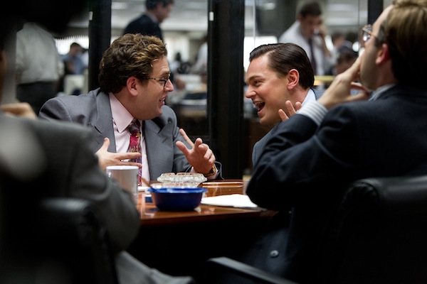 Jonah Hill as Donnie Azoff and Leonardo DiCaprio as Jordan Belfort in The Wolf of Wall Street
