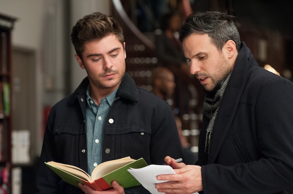 Zac Efron (R) with writer-director Tom Gormican (L) on the set of That Awkward Moment