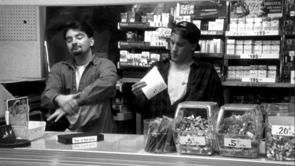 Brian O'Halloran and Jeff Anderson in 2 Day Film School graduate Kevin Smith's debut film Clerks