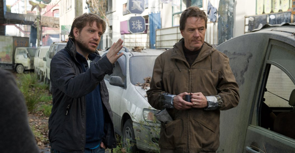 Director Gareth Edwards with actor Bryan Cranston in Godzilla film