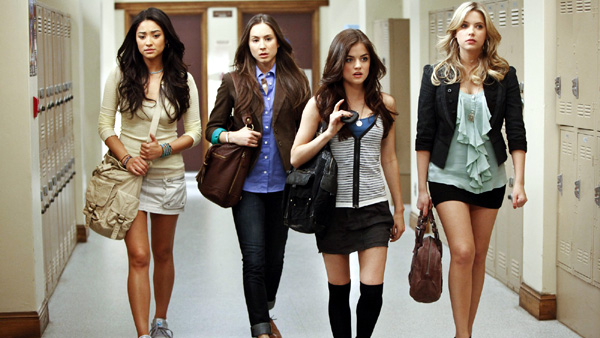 Shay Mitchell as Emily Fields , Troian Bellisario as Spencer Hastings, Lucy Hale as Aria Montgomery and Ashley Benson as Hanna Marin in Pretty Little Liars Shay Mitchell as Emily Fields , Troian Bellisario as Spencer Hastings, Lucy Hale as Aria Montgomery and Ashley Benson as Hanna Marin in Pretty Little Liars