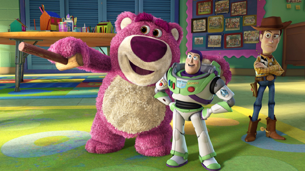 Lots-o’-Huggin’ Bear, Buzz Lightyear and Woody from Toy Story 3