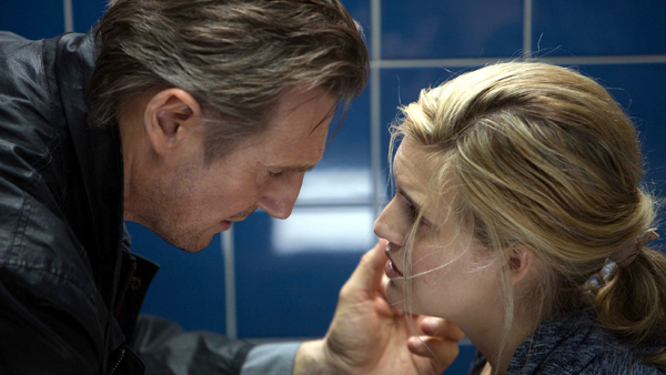 Liam Neeson as Bryan Mills and Maggie Grace as Kim Mills in Taken 3