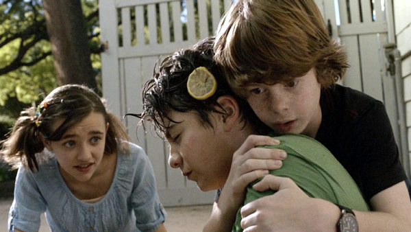Ashley Boettcher as Mel Fuller, Sloane Morgan Siegel as Gortimer Gibbon and Drew Justice as Ranger Bowenin Gortimer Biggon's Life on Normal Street