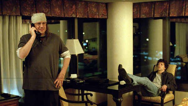 Jason Segel as David Foster Wallace and Jesse Eisenberg as David Lipsky in The End of the Tour
