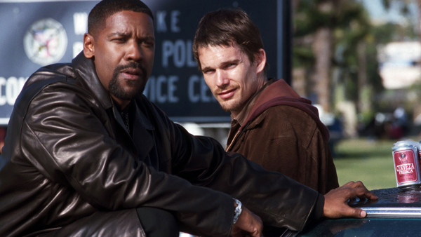Ethan Hawke as Jake Hoyt and Denzel Washington as Alonzo Harris in Training Day