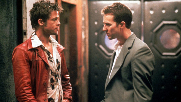 Brad Pitt as Tyler Durden and Edward Norton as the Narrator in Fight Club