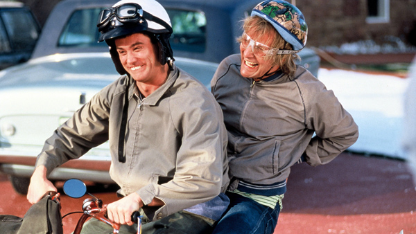 Jim Carrey as Lloyd and Jeff Daniels as Harry in Dumb and Dumber