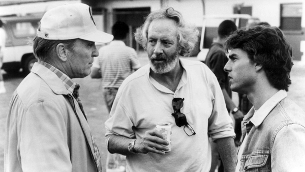 Robert Duvall, Robert Towne and Tom Cruise on set of Days of Thunder