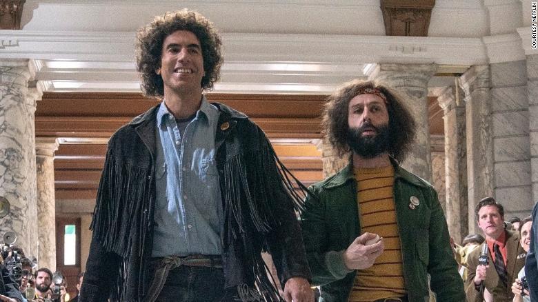 Sacha Baron Cohen and Jeremy Strong in The Trial Of The Chicago 7