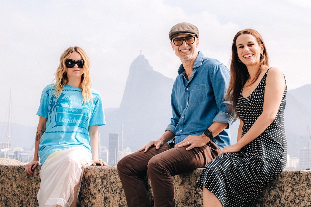 Milly Alcock as Supergirl, director Craig Gillespie and screenwriter Ana Nogueira