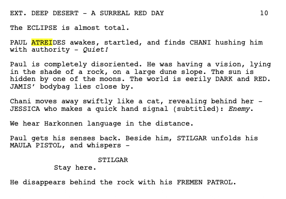 Excerpt from Dune Part Two Screenplay